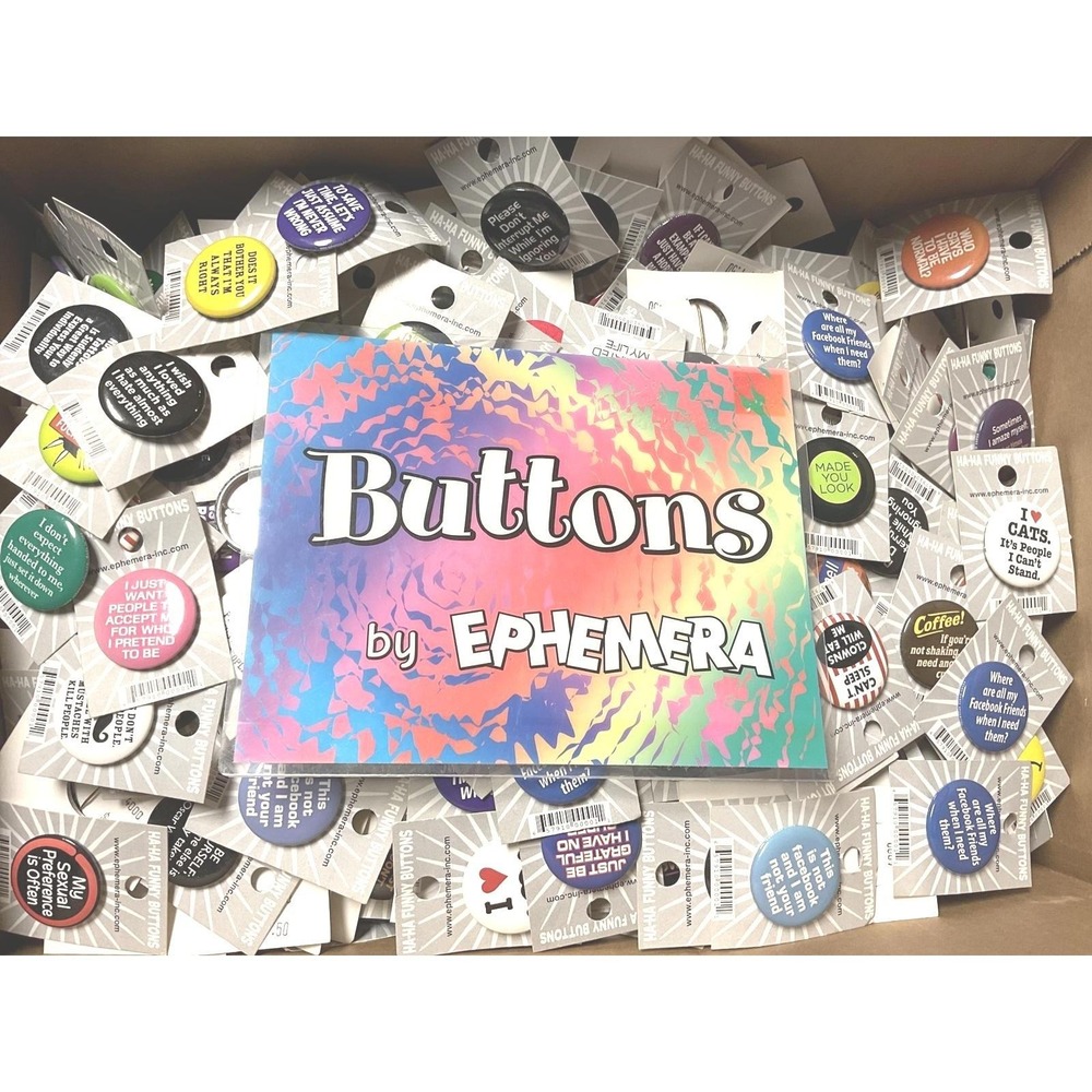 Ephemera‎ Ha-Ha Funny Buttons Pin Lot of 24 Multicolor NEW Sarcastic Snarky